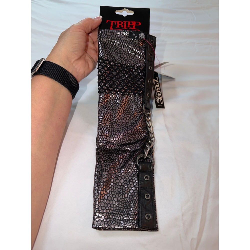 Tripp NYC Metallic Snakeskin Lace Chain Fingerless Arm Warmers Goth Hot Topic